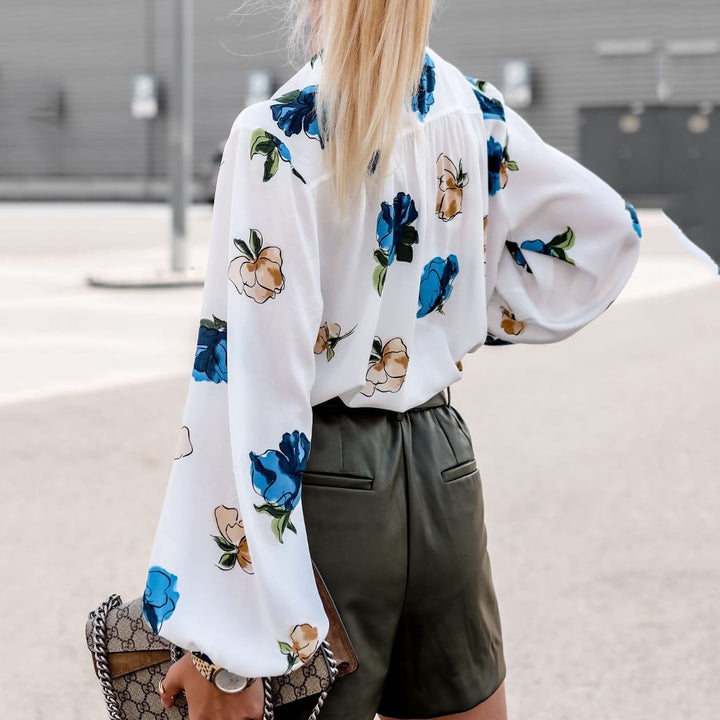 Damen Elegante Bluse mit floralem Muster und effektvollen Puffärmeln Drune