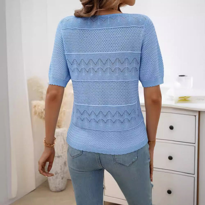 Drune | Eleganter Rundhals Hohler Kurzarm Pullover Top