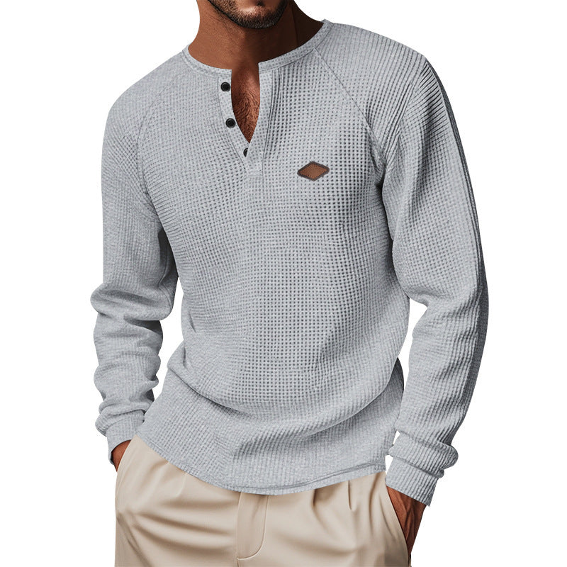 Herren nan Thermo Waffelshirt Henley mit Knopfleiste und Raglanärmeln Drune