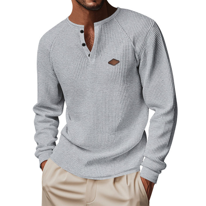 Herren nan Thermo Waffelshirt Henley mit Knopfleiste und Raglanärmeln Drune