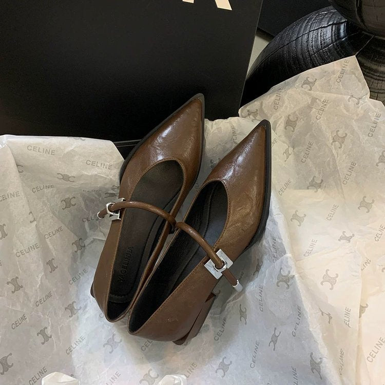 Damen elegante Ballerinas mit zeitgemäßem Riemchen und spitzem Design Drune