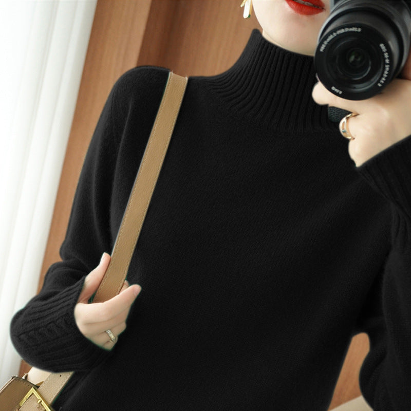 Damen eleganter Pullover mit hohem Kragen und feiner Struktur Drune
