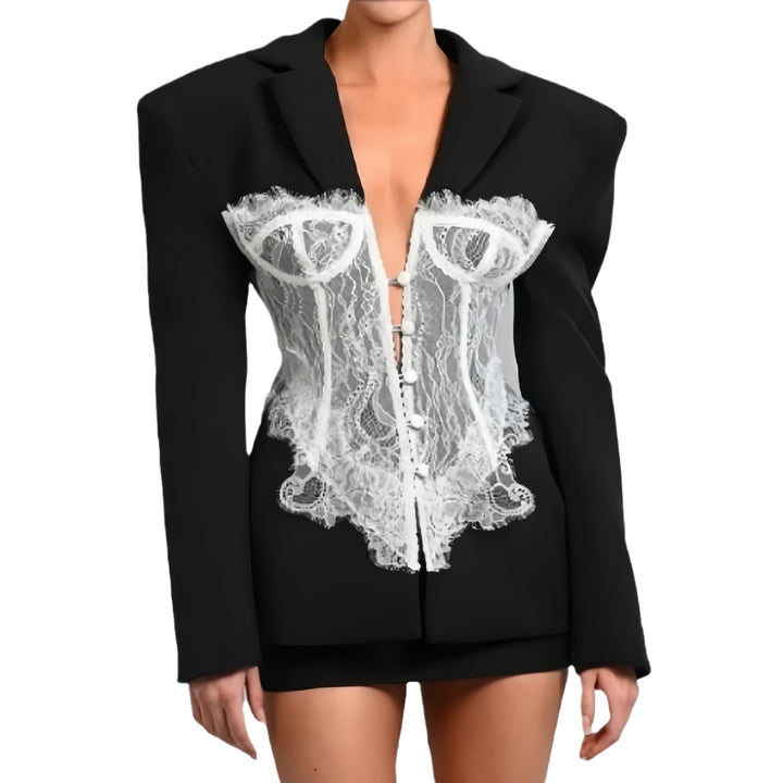 Damen Couture Blazer mit Spitzeneinsätzen Drune