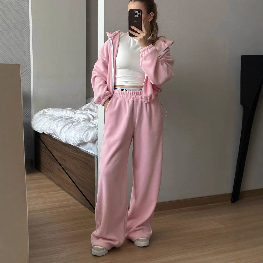 Damen gemütliches Fleece-Set mit Kapuze und weitem Schnitt Drune
