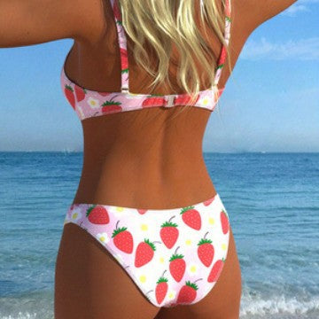 Damen Bikini-Set mit fruchtigem Erdbeerprint und verstellbaren Trägern Drune