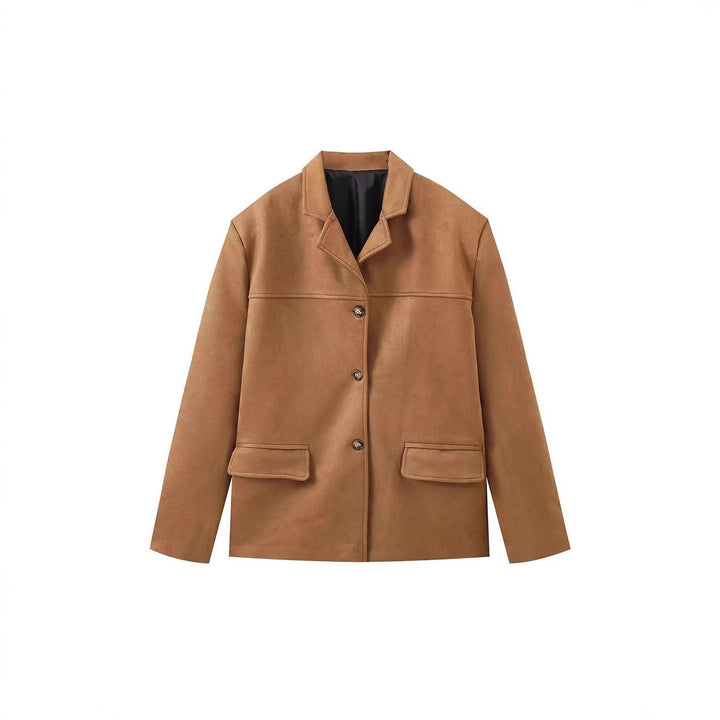 Damen elegante Kunstlederjacke mit aufgesetzten Taschen Drune