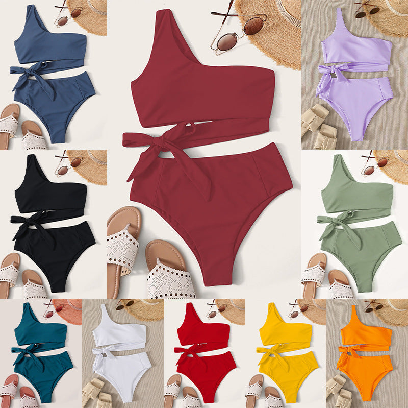 Damen Einseitiger Bikini-Set mit innovativem Wickel-Design und hohem Taillenschnitt Drune