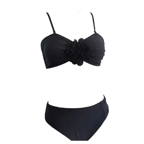Damen Bandeau-Bikini mit dekorativer Blütenapplikation und elegantem Schnitt Drune