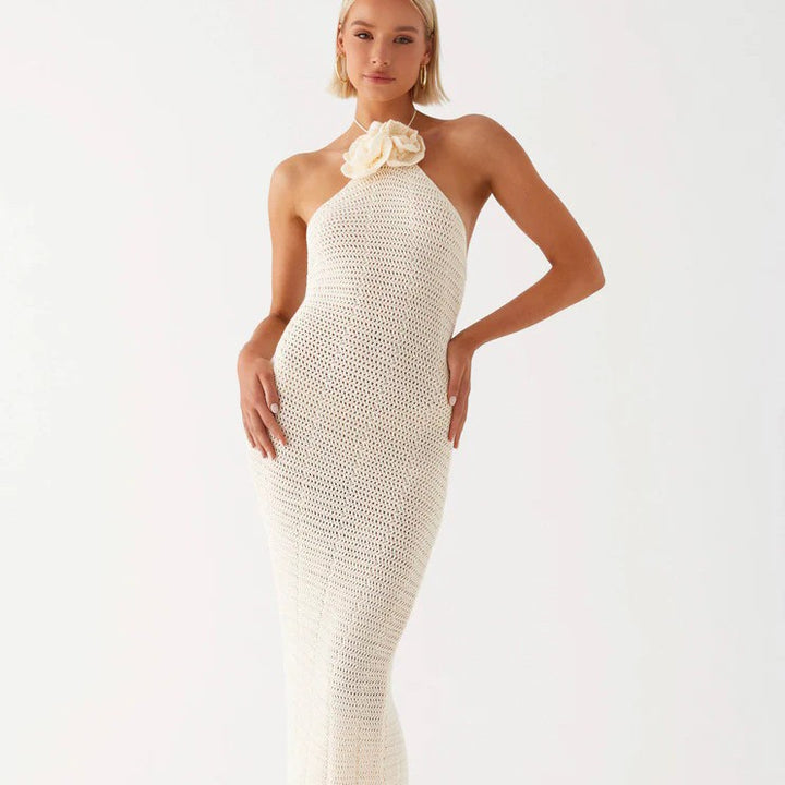 Damen Häkel-Maxikleid mit hohem Schlitzausschnitt Drune
