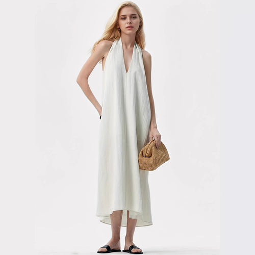 Damen Elegantes Maxikleid mit tiefem V-Ausschnitt und fließendem Stoff Drune