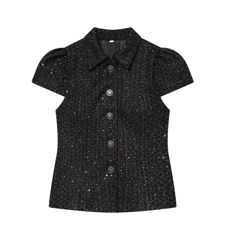 Damen elegante Bluse mit strukturiertem Gewebe und dekorativen Knöpfen Drune