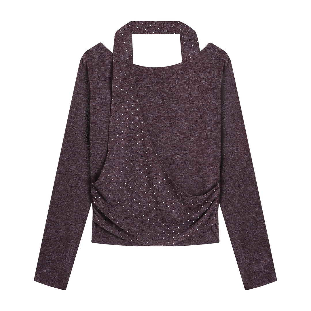 Damen modernes Oberteil mit asymmetrischem Ausschnitt und elegantem Riemen Drune
