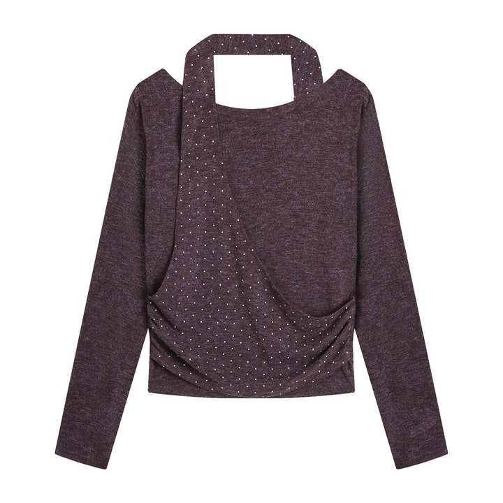 Damen modernes Oberteil mit asymmetrischem Ausschnitt und elegantem Riemen Drune