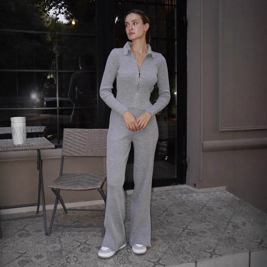 Damen Elegante Strick-Sweatanzug mit Reißverschluss Drune