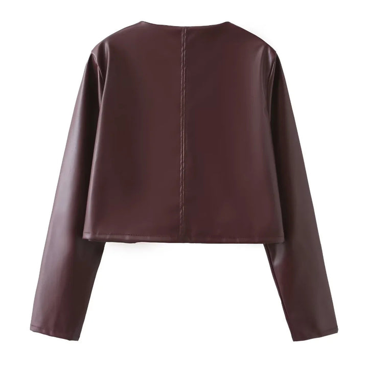 Damen Kunstleder Jacke mit Knopfdetails und eleganten Taschen Drune