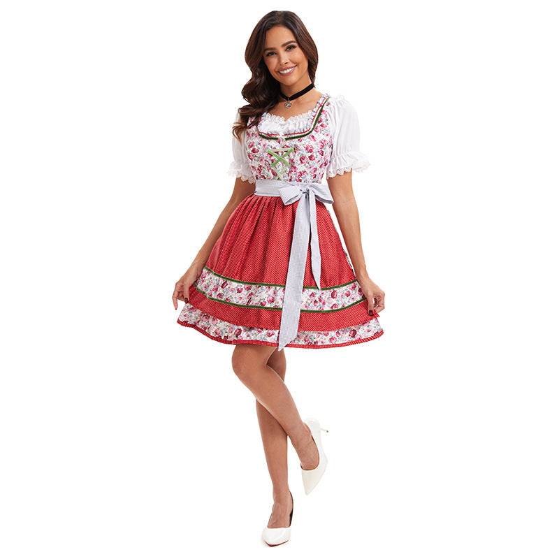 Damen nan florales Trachten-Minikleid mit geschnürter Miederfront und mehrlagiger Schürze Drune
