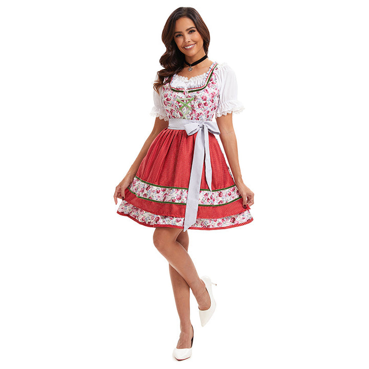 Damen nan florales Trachten-Minikleid mit geschnürter Miederfront und mehrlagiger Schürze Drune