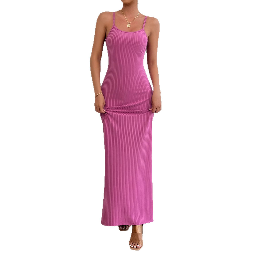 Damen Langes, figurbetontes Kleid mit feinen Rippen und Spaghettiträgern Drune