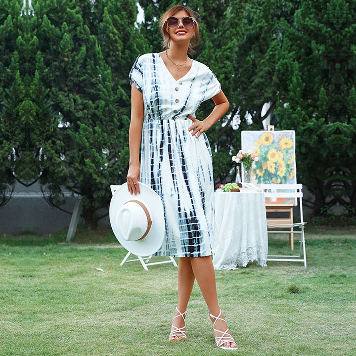 Damen Sommerliches Wickelkleid mit modischem Tie-Dye-Muster Drune
