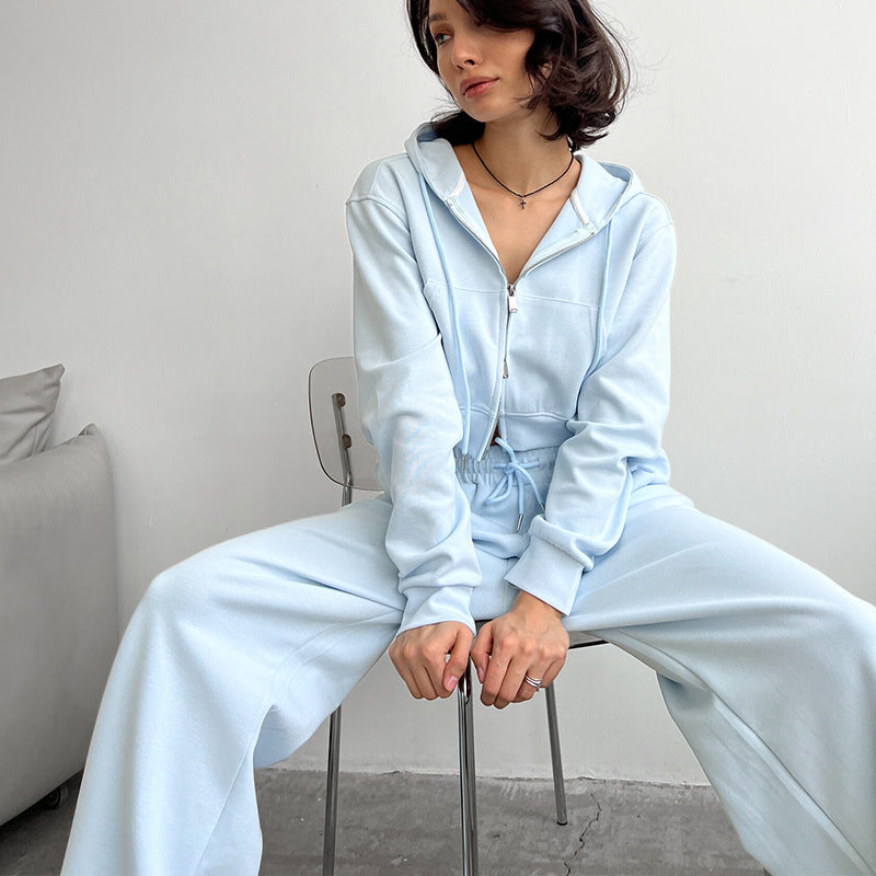 Damen lässiges Cropped Hoodie- und Jogginghose-Set Drune