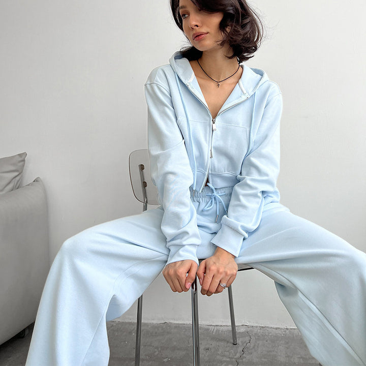 Damen lässiges Cropped Hoodie- und Jogginghose-Set Drune