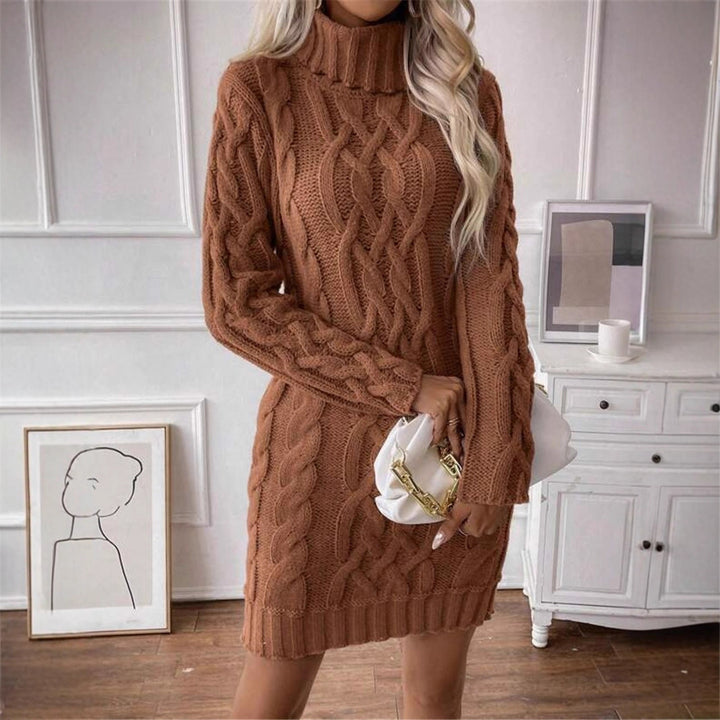 Damen Strickkleid mit hochgeschlossenem Kragen und Zopfmuster Drune