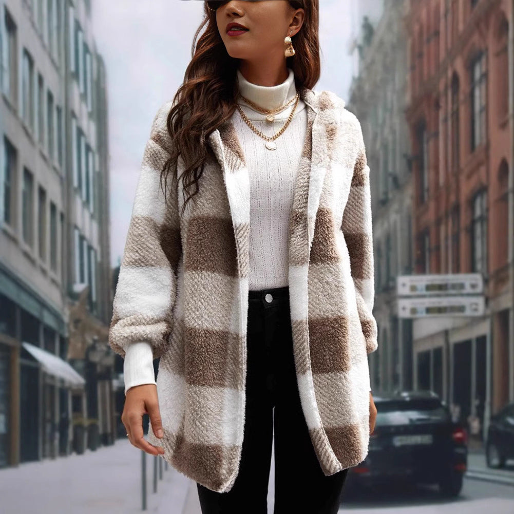 Damen Kuschelige Karojacke mit weichem Material und lässiger Passform Drune