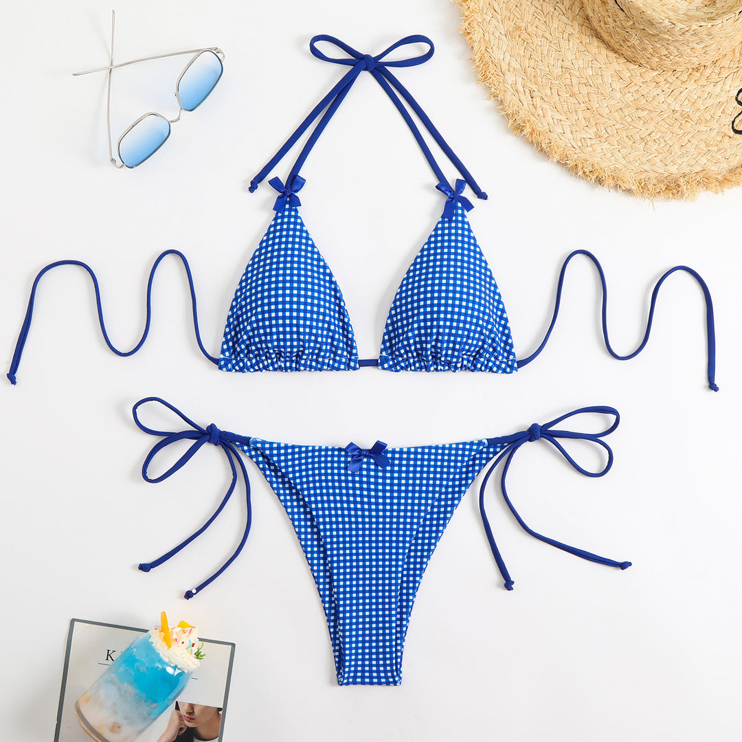 Damen Triangel-Bikini mit verspieltem Karo-Muster Drune