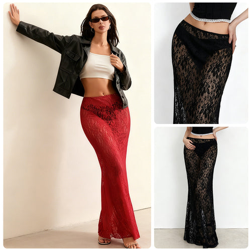 Damen Ansprechender Spitzenrock mit hohem Schlitz und elegantem Taillierungsdesign Drune