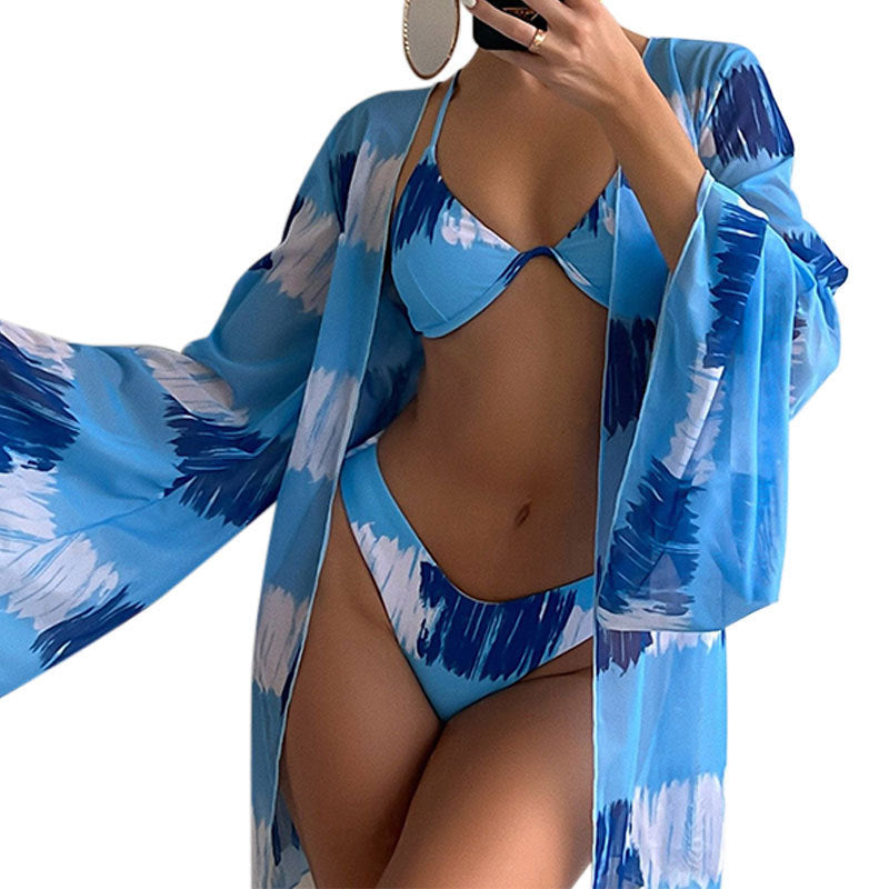 Damen Badeset mit transparenter Manteljacke und floralem Muster Drune