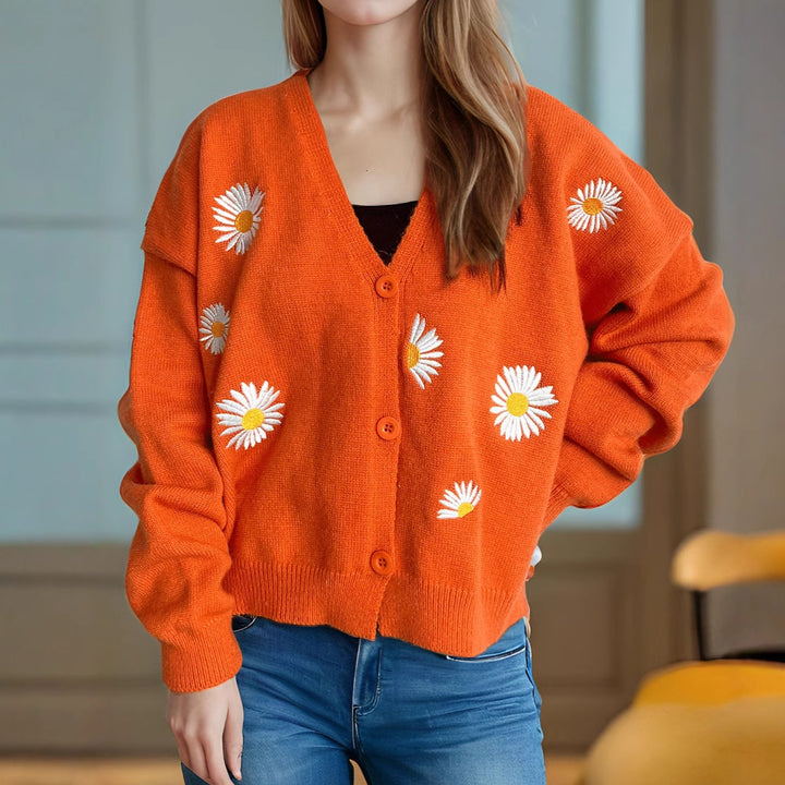 Damen Strickjacke mit floralen Applikationen Drune
