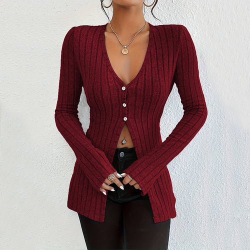 Damen Langarm Cardigan mit feiner Rippstruktur und eleganten Knopfdetails Drune