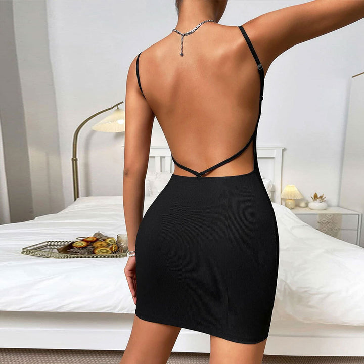 Damen figurbetontes Rippkleid mit schmalen Spaghetti-Trägern Drune