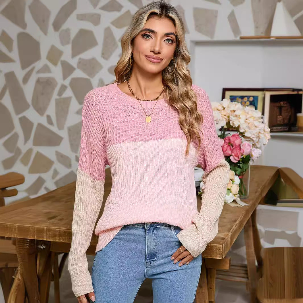 Damen Strickpullover im modischen Farbblockdesign Drune
