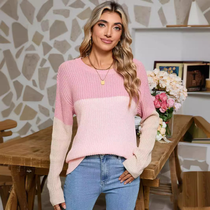 Damen Strickpullover im modischen Farbblockdesign Drune
