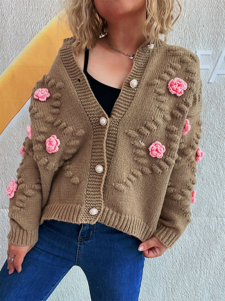 Damen Strickjacke mit floralen Applikationen und komfortablem Schnitt Drune