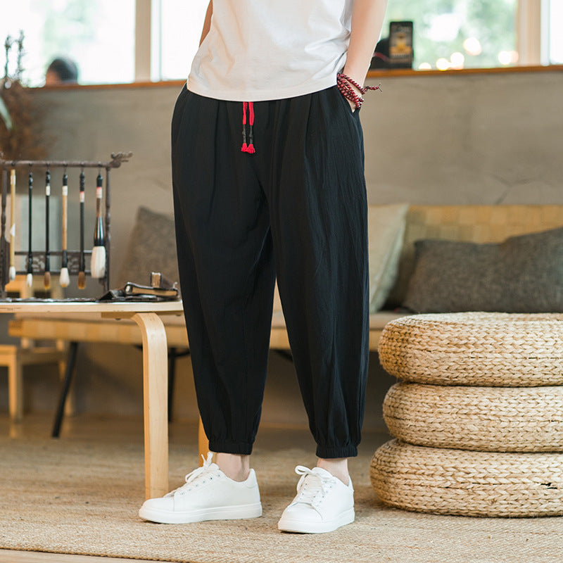 Herren nan lockere Haremshose mit elastischem Bund und dekorativem Kordelzug Drune