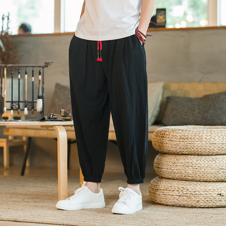Herren nan lockere Haremshose mit elastischem Bund und dekorativem Kordelzug Drune