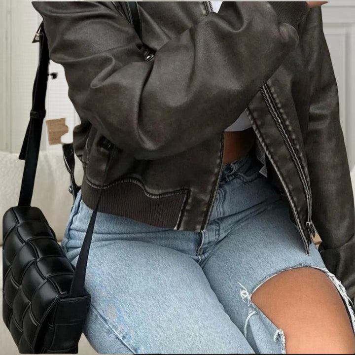 Damen hochwertige und stilvolle Kunstlederjacke Drune