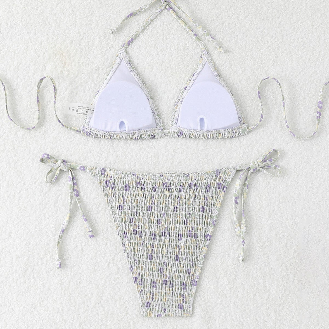 Damen Triangel-Bikini-Set mit floralem Muster und hochwertigen Bindebändern Drune