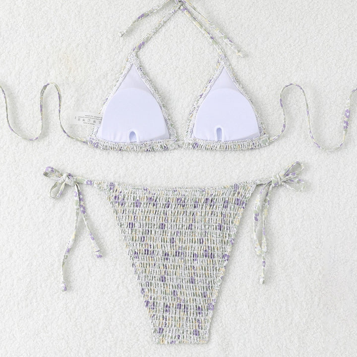Damen Triangel-Bikini-Set mit floralem Muster und hochwertigen Bindebändern Drune