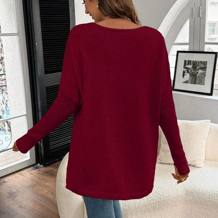 Damen Lässiger Pullover mit V-Ausschnitt und aufgesetzten Taschen Drune