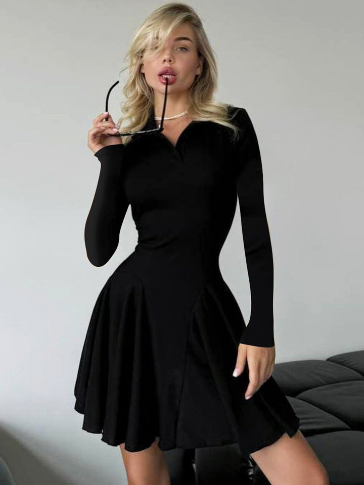 Damen Polo-Kleid mit langen Ärmeln und schwingendem Rock Drune