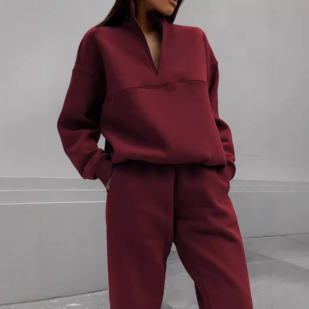 Damen entspannter Oversized Pullover mit halbem Reißverschluss und bequemen Bündchen Drune