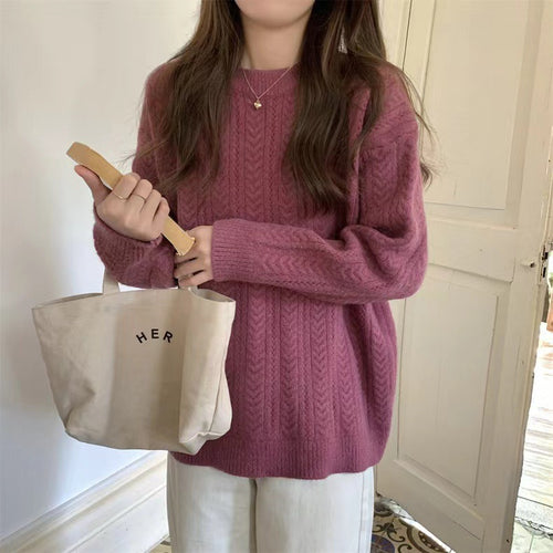 Damen Grobstrickpullover mit modernem Zopfmuster und hohem Rundhalsausschnitt Drune