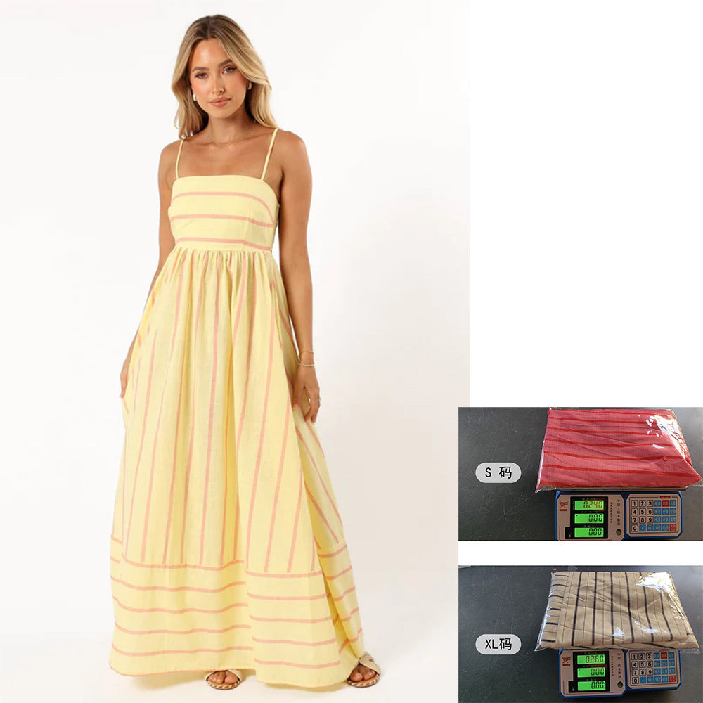 Damen Maxi-Kleid mit schmalen Spaghettiträgern und eleganten Querstreifen Drune