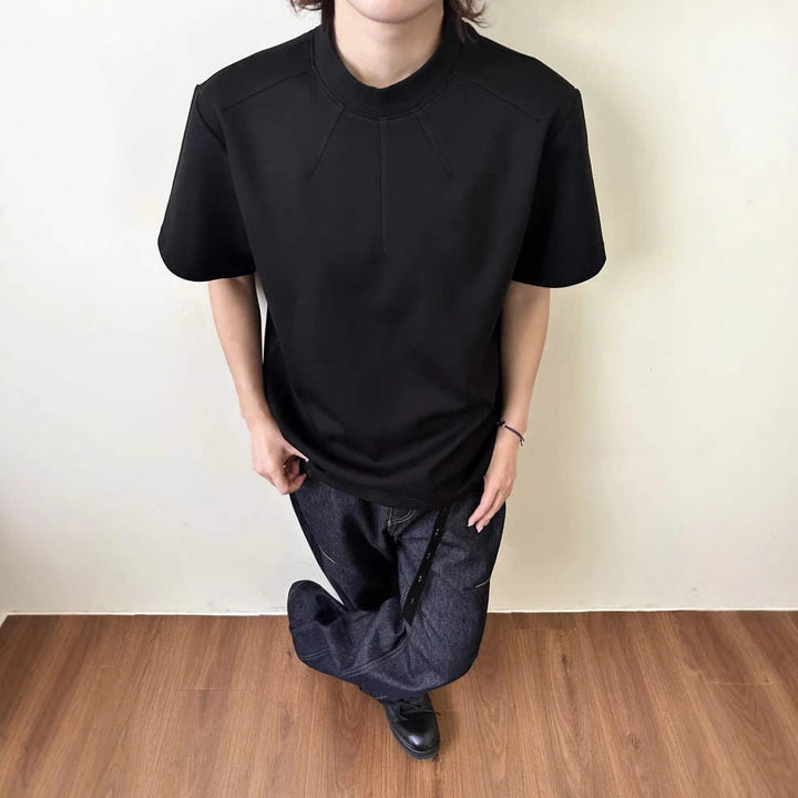 Herren modernes T-Shirt mit hohem Kragen und strukturierter Verarbeitung Drune