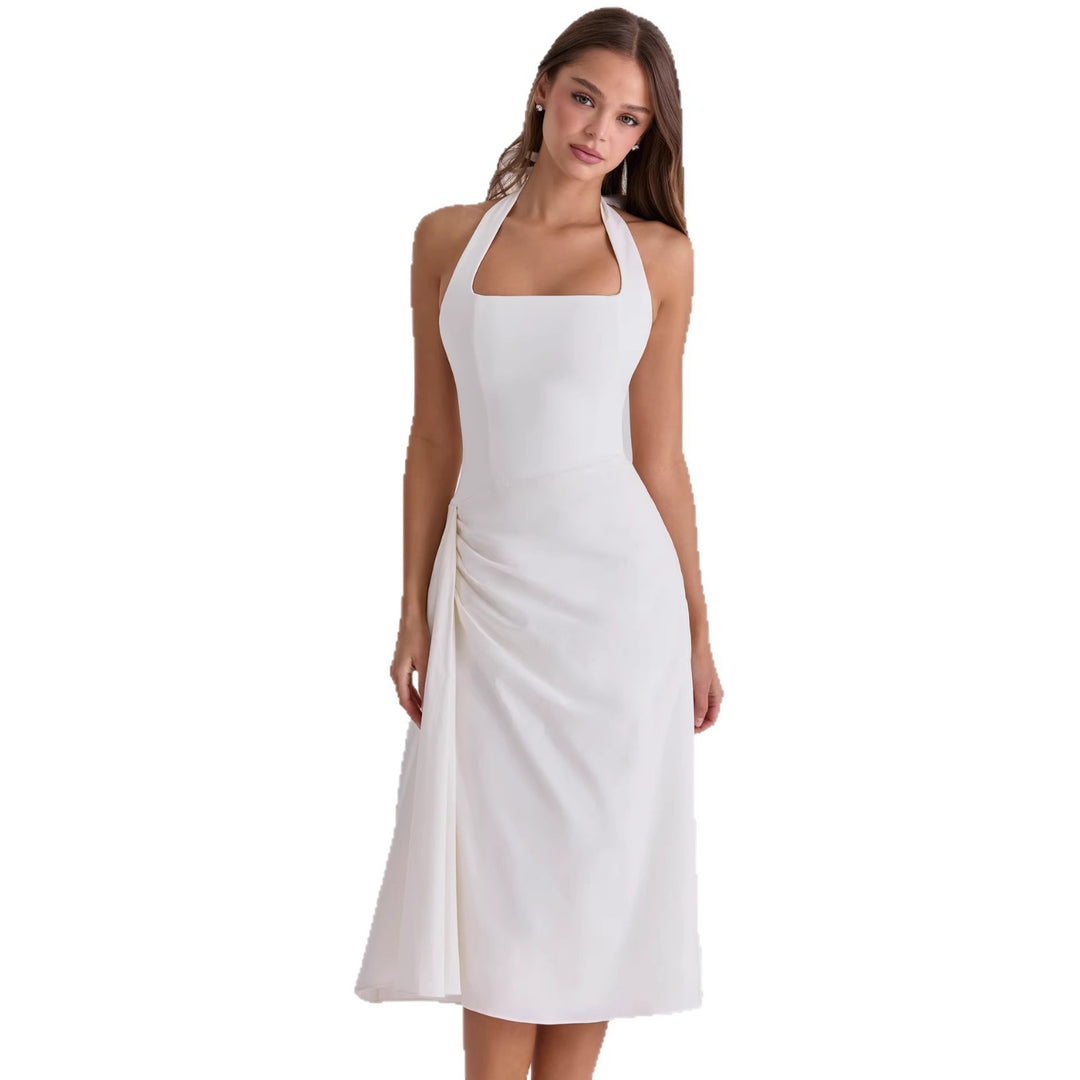 Damen Cocktailkleid mit seitlicher Drapierung und Halterneck-Design Drune