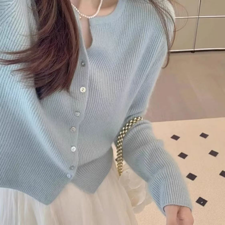 Damen weiche und gemütliche Strickjacke mit Knopfdetails Drune