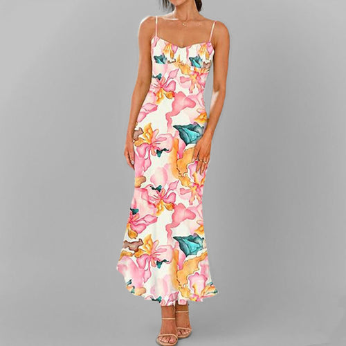 Damen Fließendes Maxikleid mit verspieltem Rüschensaum und floralem Print Drune